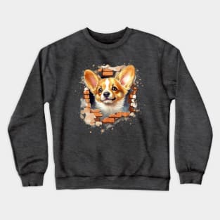 Cute Watercolor Puppy Dog Looking Through Hole in Wall Dog Lover. Crewneck Sweatshirt